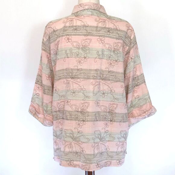 Dress Barn 1X Button-Up Shirt Pink Green Brown - Picture 3 of 8